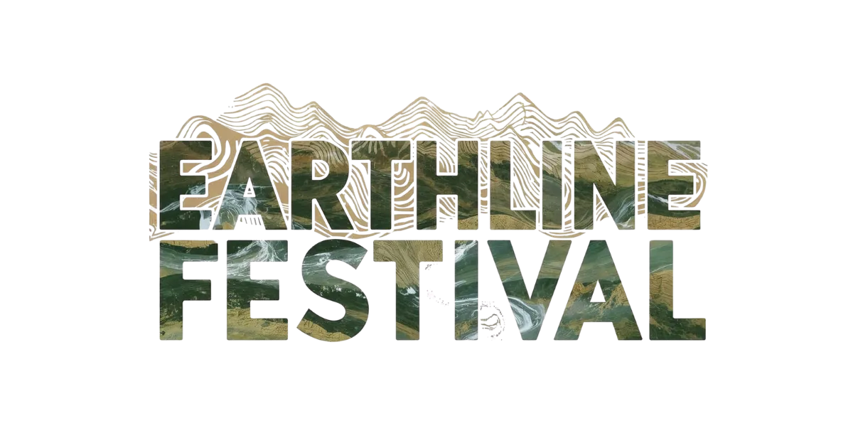 Logo of the Earthline Festival with stylized mountain lines above the text filled with natural landscape textures.